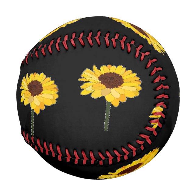 Yellow sunflowers on black baseball (Front Right)