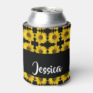 Yellow sunflowers on black can cooler