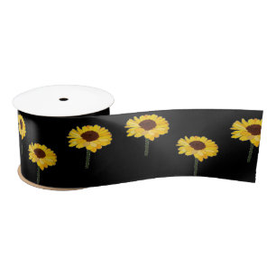 Yellow sunflowers on black satin ribbon