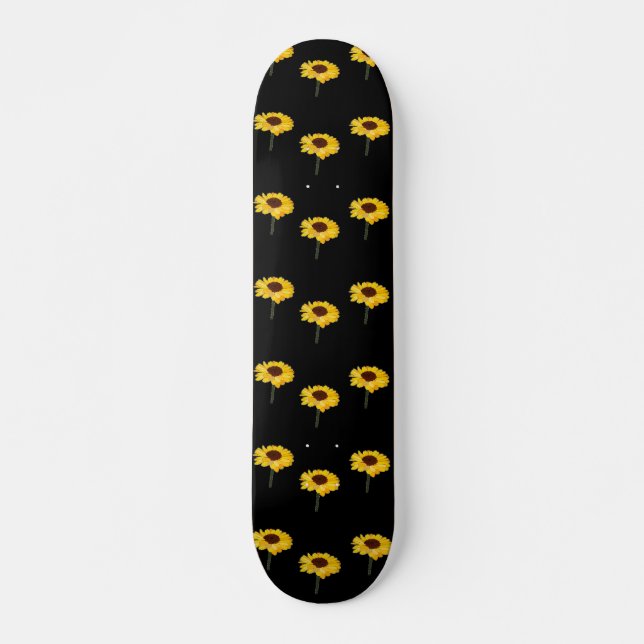 Yellow sunflowers on black skateboard (Front)