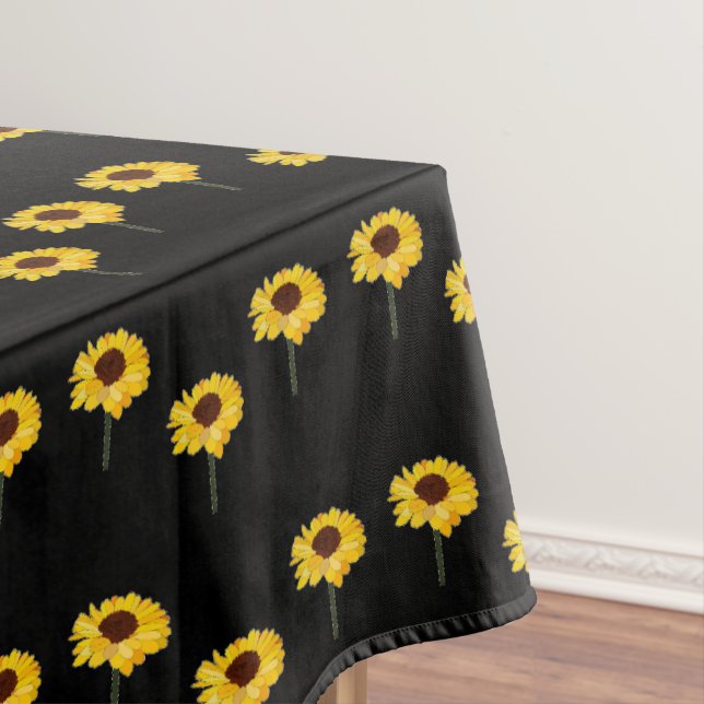 Yellow sunflowers on black tablecloth (In Situ)