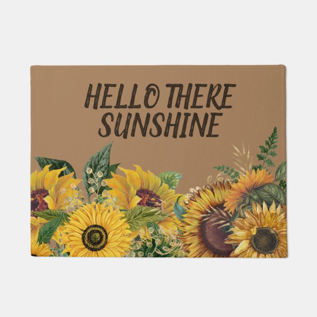 Yellow Sunflowers on Brown Hello There Sunshine Doormat (Front)