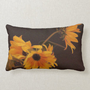 Yellow sunflowers on chocolate background lumbar pillow