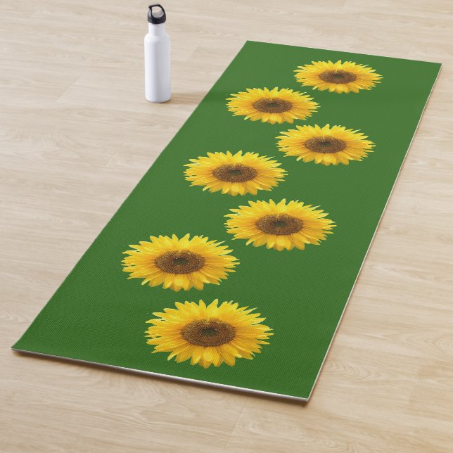 Yellow Sunflowers on Forest Green Yoga Mat (In Situ)