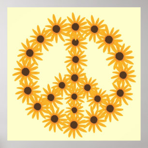 Yellow Sunflowers Painting Peace Sign Posters