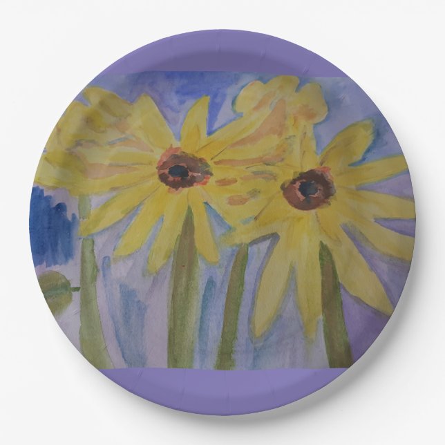 Yellow Sunflowers Paper Plates (Front)