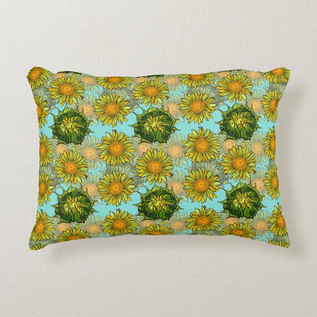 Yellow Sunflowers Pattern with Foliage and Buds   Accent Pillow (Front)