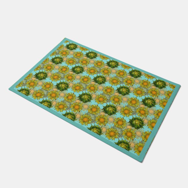 Yellow Sunflowers Pattern with Foliage and Buds  Doormat (Angled)