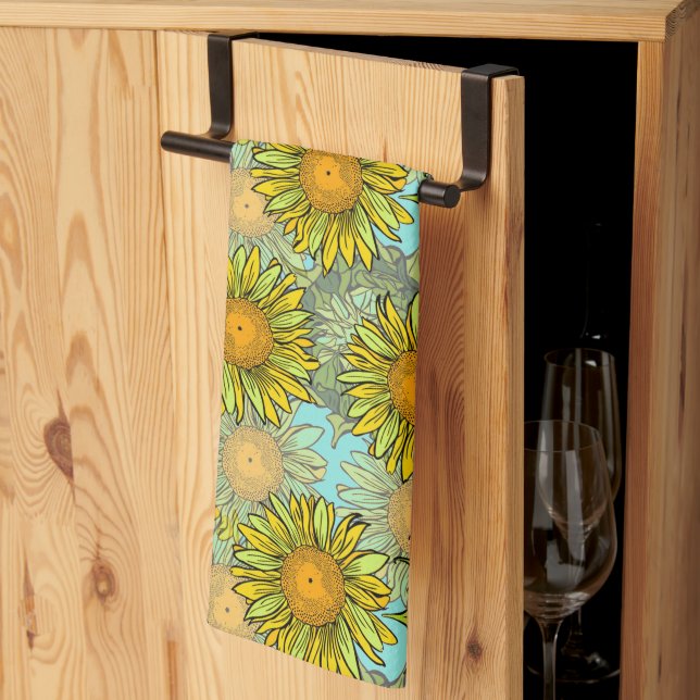 Yellow Sunflowers Pattern with Foliage and Buds   Kitchen Towel (Thirds Fold)