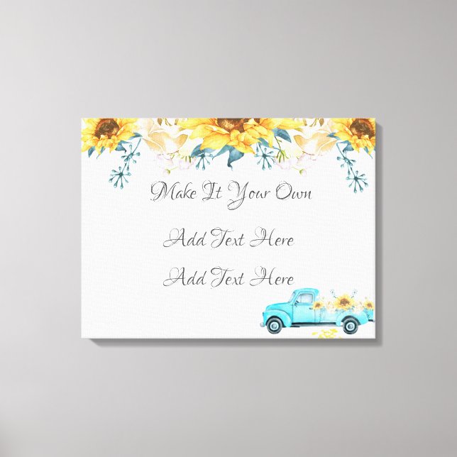 Yellow Sunflowers Turquoise Vintage Truck Wedding Canvas Print (Front)