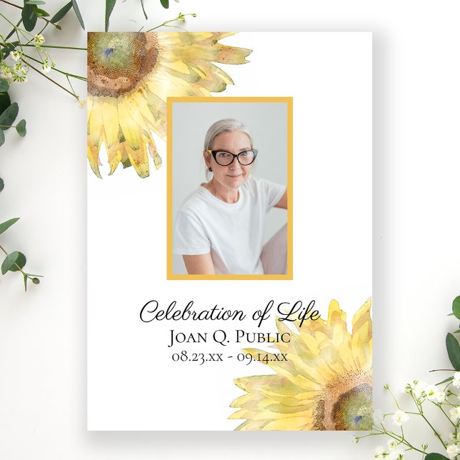 Yellow Sunflowers Watercolor Celebration of Life Invitation (Creator Uploaded)