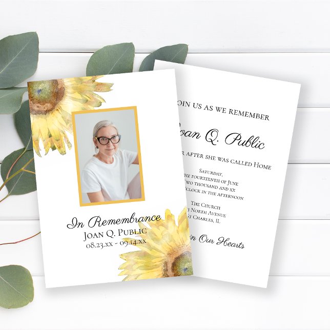 Yellow Sunflowers Watercolor Death Anniversary Invitation (Creator Uploaded)