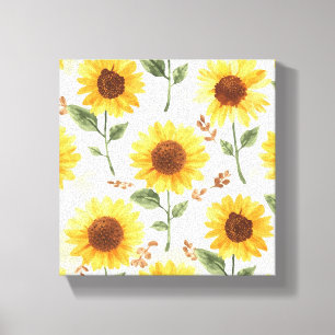 Yellow Sunflowers Watercolor Floral Whimsical Canvas Print