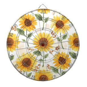 Yellow Sunflowers Watercolor Floral Whimsical Dartboard