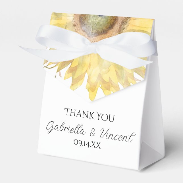 Yellow Sunflowers Watercolor Wedding Favor Box (Front Side)