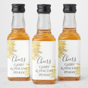 Yellow Sunflowers Watercolor Wedding Liquor Bottle Label