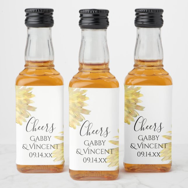 Yellow Sunflowers Watercolor Wedding  Liquor Bottle Label (Bottles)