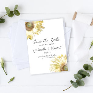 Yellow Sunflowers Watercolor Wedding Save the Date