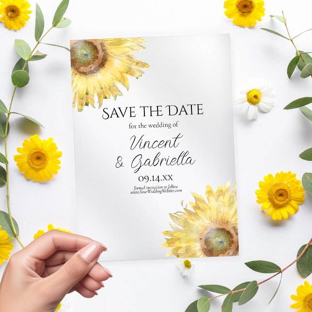 Yellow Sunflowers Watercolor Wedding Save the Date Acrylic Invitations (Creator Uploaded)