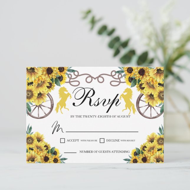 Yellow Sunflowers Western Quinceanera RSVP Card (Standing Front)