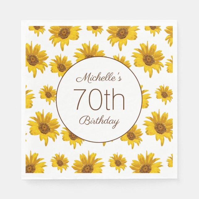 Yellow Sunflowers White 70th Birthday    Napkin (Front)