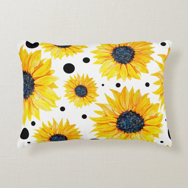 Yellow Sunflowers White Background Pattern Accent Pillow (Front)