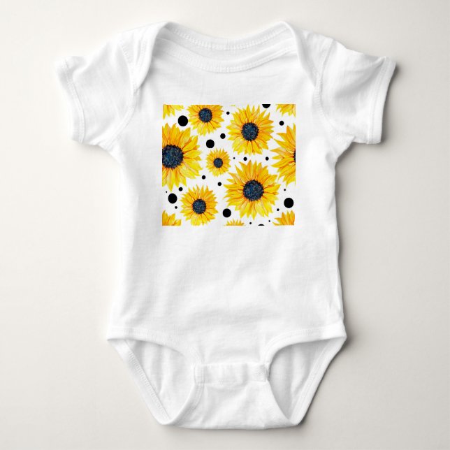Yellow Sunflowers White Background Pattern Baby Bodysuit (Front)