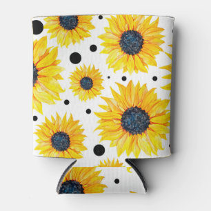 Yellow Sunflowers White Background Pattern Can Cooler