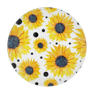 Yellow Sunflowers White Background Pattern Cutting Board