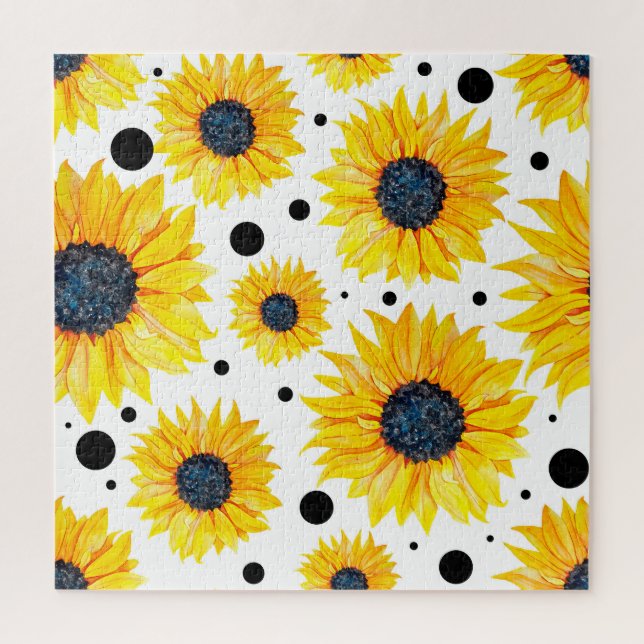 Yellow Sunflowers White Background Pattern Jigsaw Puzzle (Vertical)