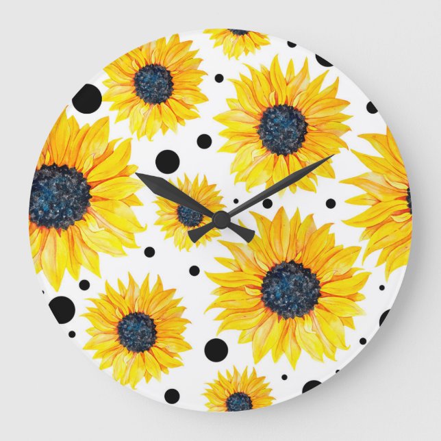 Yellow Sunflowers White Background Pattern Large Clock (Front)