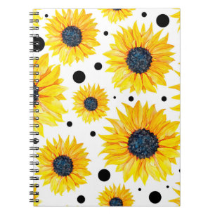 Yellow Sunflowers White Background Pattern Notebook
