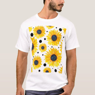Yellow Sunflowers White Background Pattern T-Shirt