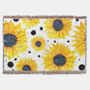 Yellow Sunflowers White Background Pattern Throw Blanket