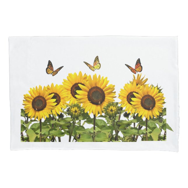 Yellow Sunflowers with Butterflies Floral  Pillowcase (Front)