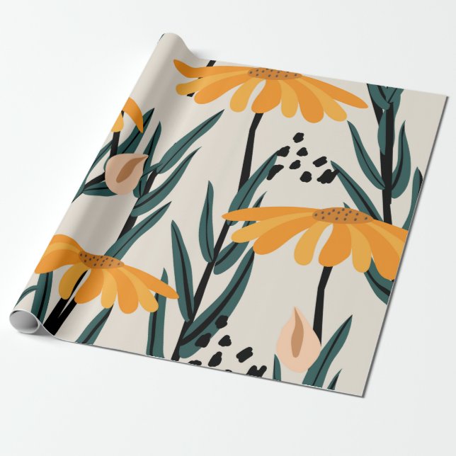 Yellow sunflowers wrapping paper (Unrolled)
