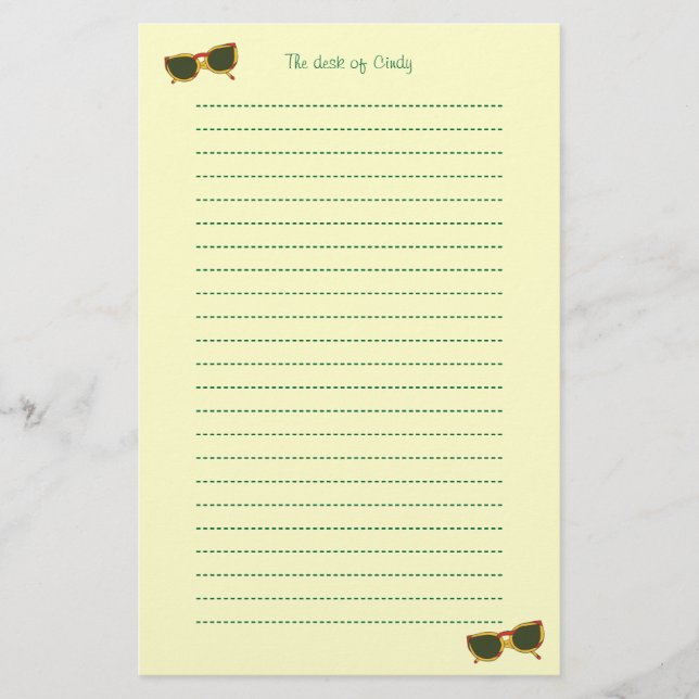 Yellow Sunglasses Lined Stationery (Front)