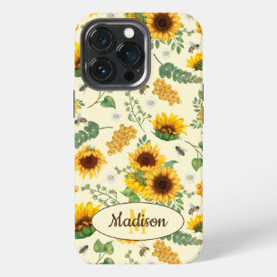 Yellow Sunny Painted Garden Sunflowers Honey Bees iPhone 13 Pro Case