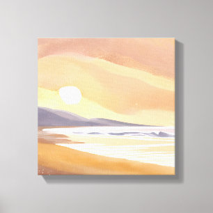 Yellow Sunset Shore   Watercolor Airy Painting Canvas Print
