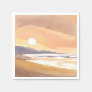 Yellow Sunset Shore   Watercolor Airy Painting Napkin