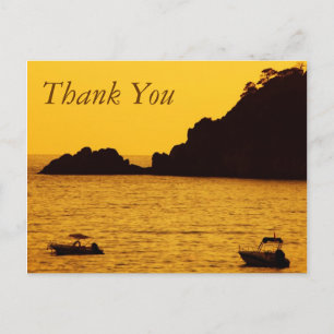 yellow sunset with boats thank you postcard