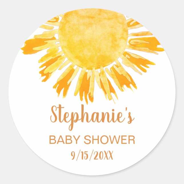 Yellow Sunshine Baby Shower Classic Round Sticker (Front)