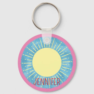 Yellow Sunshine In Blue Sky Custom Name  Keychain