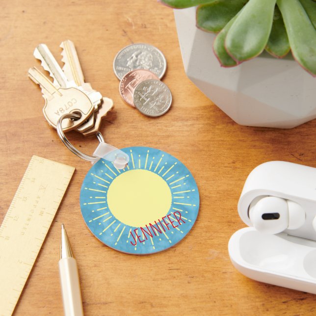 Yellow Sunshine In Blue Sky Custom Name  Keychain (Desk)