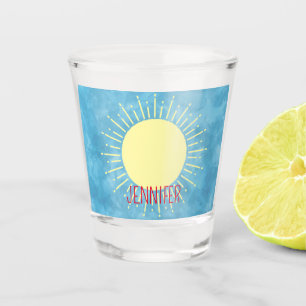 Yellow Sunshine In Blue Sky Custom Name Shot Glass