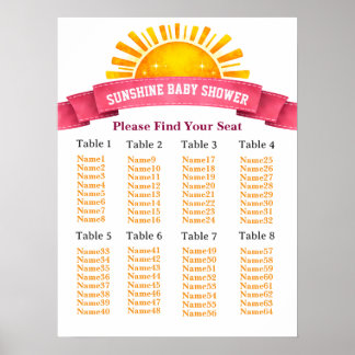 Yellow Sunshine Seating Chart For Baby Girl Shower