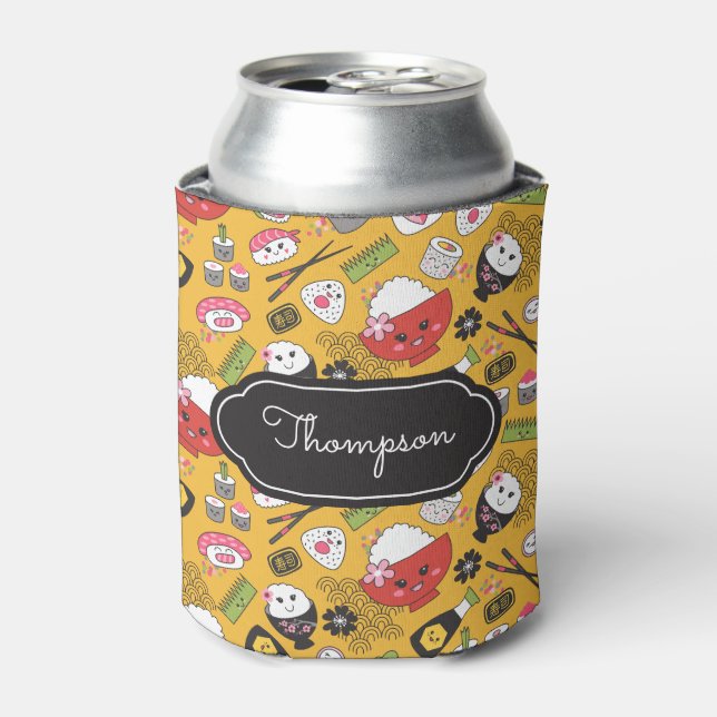 Yellow Sushi Pattern Kawaii Can Cooler (Can Front)