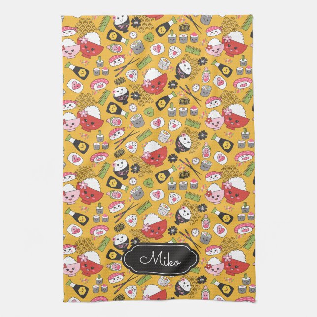 Yellow Sushi Personalized Cute Pattern Kitchen Towel (Vertical)