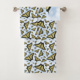 Yellow Swallowtail Butterflies Blue Sky Bath Towel Set