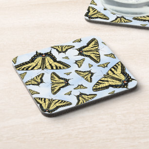 Yellow Swallowtail Butterflies Blue Sky Custom Coaster